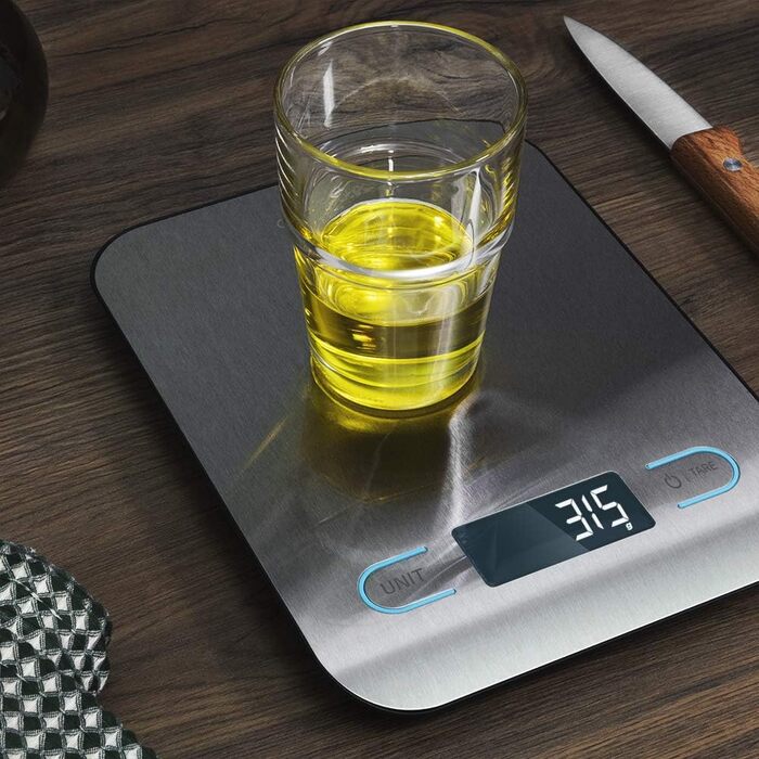 Кухонні ваги CookControl 10000 з підключенням до програми, нержавіюча сталь, зважування від 1 г до 5 кг, LCD-дисплей, плоский дизайн, антифнгерпринт-покриття, сенсорне управління