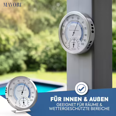 MAVORI® 2in1 Indoor Analog Hygrometer and Thermometer made of Stainless Steel - Analog Thermometer Hygrometer - Temperature and Humidity Meter for a Healthy Indoor Climate - Ø 12.5cm