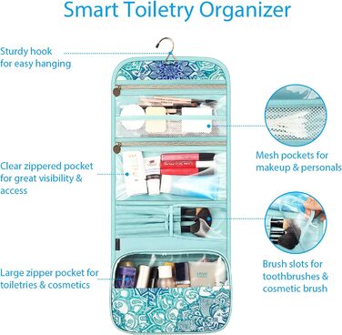 Fintie Косметичка-органайзер для подорожей, велика водонепроникна сумка для макіяжу, блакитного кольору, для жінок та дівчат