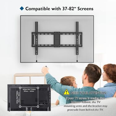 Настінний кріплення для телевізора BONTEC, нахилений, 37-82 дюйми, LED/LCD/OLED/Plasma, VESA 600x400, 60 кг