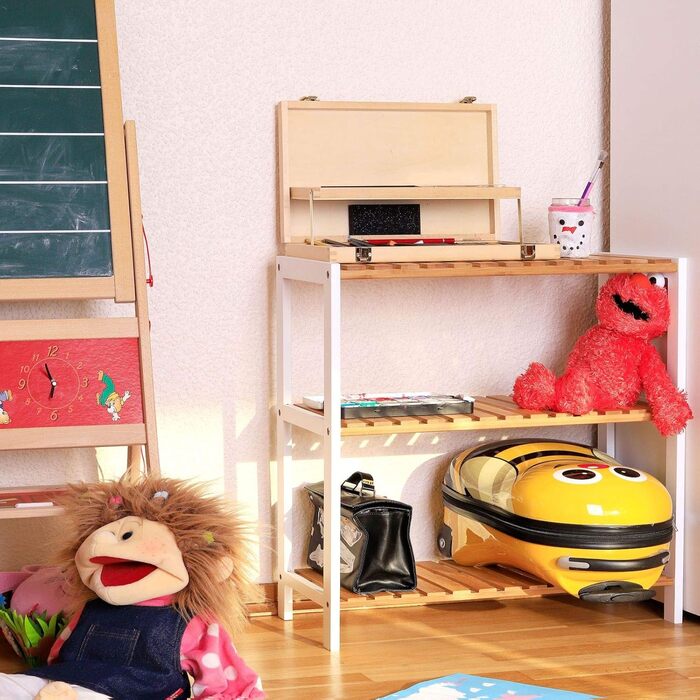 Dibea Shoe Rack with 3 Shelves, Shoe Cabinet, Bamboo Shelf, Standing Shelf, Kitchen Shelf, Living Room Shelf, 70x26x55 cm, Natural/White