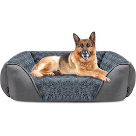 JOEJOY Dog Bed, Medium Dogs, Dog Basket Fluffy Washable, Non-Slip Anti-Anxiety Dog Beds, Dog Baskets for Medium and Large Dogs and Cats, 76x61x23cm (L 106 x W 80 x H 23 cm, Grey)