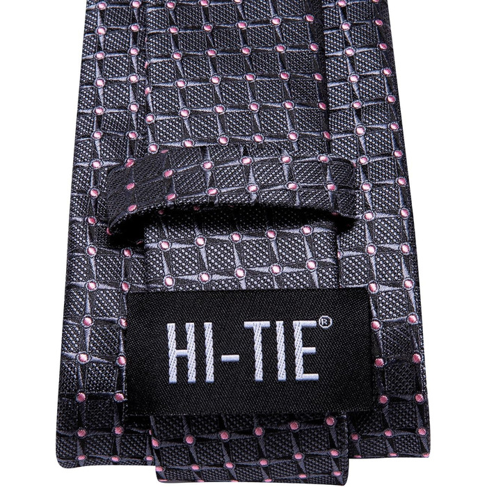 Чоловіча краватка Hi-Tie шовкова, сіро-рожева картата, формальна, з кишеньковою хустинкою та затискачем для краватки, набір для весілля та бізнесу