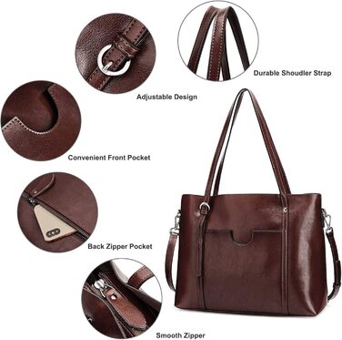 Сумка жіноча S-ZONE 3 в 1 з натуральної шкіри (яловичина) для ноутбука та документів, велика шопер-сумка, крос-боді, сумка-месенджер (Коричнева)