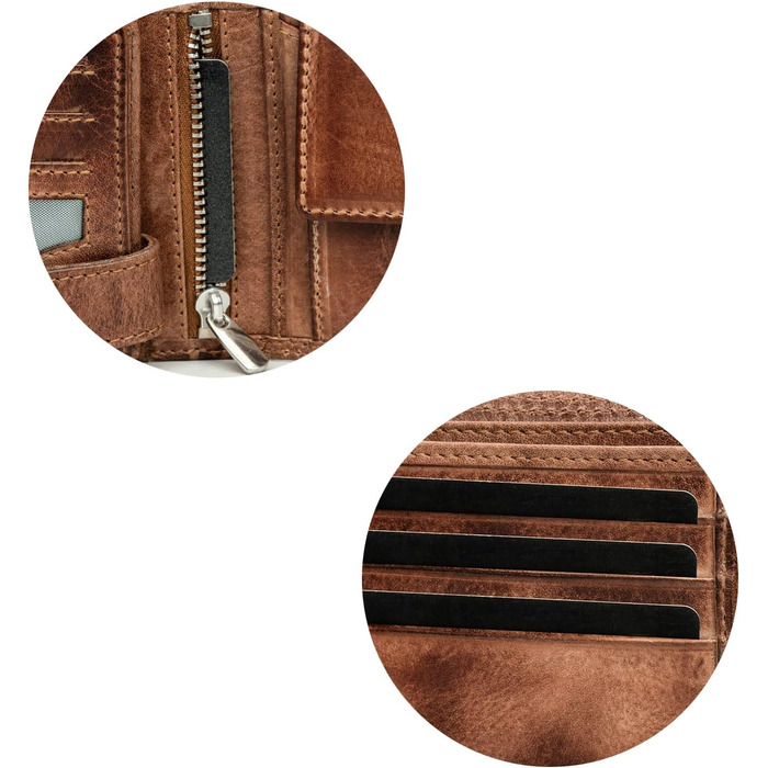 Fa.Volmer® Leather Wallet for Men with RFID Protection | Extra-Stable Double Stitch | 9 Card Slots | Landscape Format | VO11 RFID Various Colors (02 brown (+RFID))