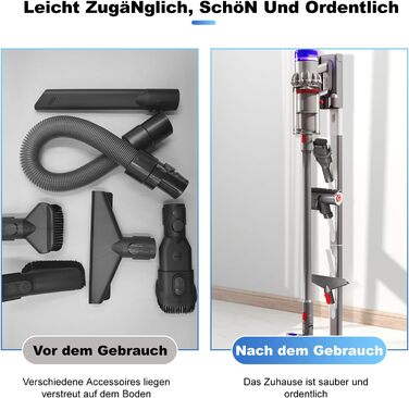 Підставка для пилососів Dyson V7, V8, V10, V11, V15, G5, V12slim, CISSIYOG, з 4 гачками, без свердління, для зберігання пилососа та аксесуарів, приховане кабельне рішення