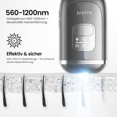 Пристрій для епіляції IPL 22J для жінок, 78W з охолодженням сапфіром 4°C, безболійна та постійна епіляція вдома, для бікіні, обличчя, пахв, легкий та потужний для подорожей (чорний)