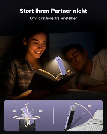 Ліхтарик для читання 86lux з кліпсою, акумуляторний LED, 3 режими яскравості, диммер, для книги, дітей (фіолетовий)