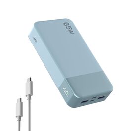 Powerbank NOBIS 20000mAh, 65W, з цифровим дисплеєм, Dual USB-C/USB-A, для ноутбука, телефону, планшета, зелений/блакитний