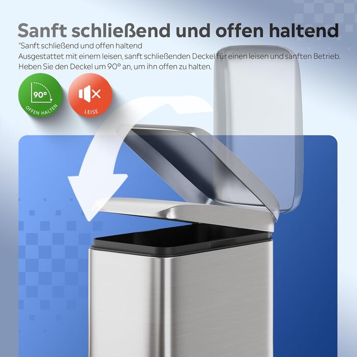 Відро для сміття WLIVE з нержавіючої сталі, 5л, з педальним механізмом та м'яким закриттям, для кухні, спальні, офісу, срібного кольору