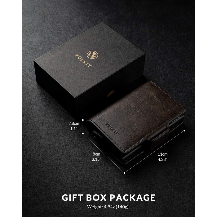 Чоловіче шкіряне картхолдер VULKIT з RFID захистом для карток та грошей (Espresso)