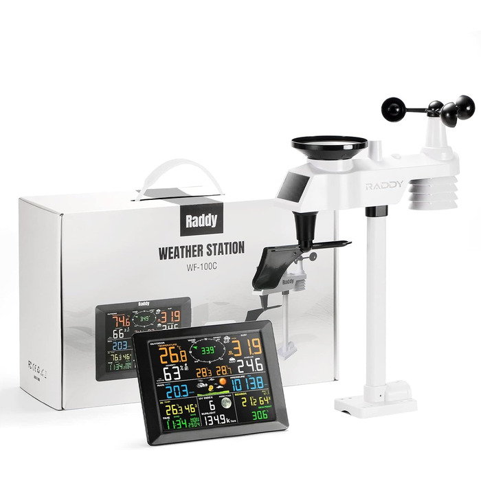 Метеостанція Raddy WF-100C з датчиком температури та вологості, Wi-Fi, 14-в-1: цифровий термометр для дому, офісу, спальні в подарунковій коробці