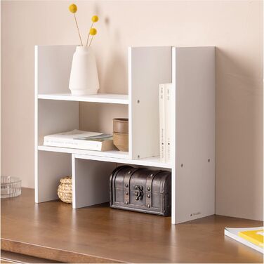 Navaris Acacia Desk Organizer 64x15.5x40 - Desk Shelf Organization System Adjustable - Corner Shelf for Kitchen Office Bathroom Shelf Attachment - Natural (White)
