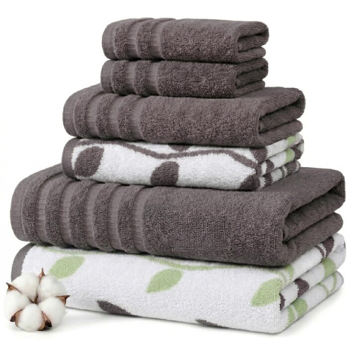 Набір махрових рушників Amrapur Pacific Coast Textiles з органічної бавовни, фарбовані в нитці, 6 шт, сірі, стандартний розмір