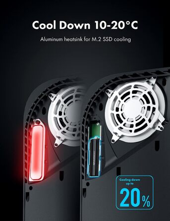 Радіатор охолодження GrauGear для M.2 NVMe SSD, комплект кулера для Playstation 5, PS5 Slim, з теплопровідною кришкою (алюміній) G-PS5HS02