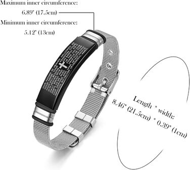Чоловічий браслет JewelryWe з англійською Біблійною молитвою та хрестом, сталевий ланцюжок, чорний/сріблястий, подарунок для чоловіків