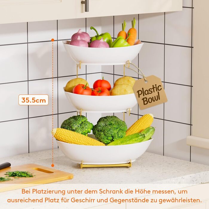 Багатоярусна етажерка для фруктів та закусок Lifewit (3 яруси, золото)