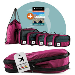 Органайзери для подорожей SEESCHWALBE | Набір 6 шт. | Преміум якість | Кубики для пакування валізи та рюкзака (полуниця)