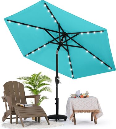 MasterCanopy 230 cm Parasol with 24 Solar-LED Patio Umbrella Garden Umbrella Terrace Umbrella Table Umbrella Market Umbrella, Turquoise
