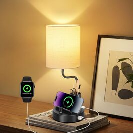 LED настільна лампа OUTON 2 шт. з USB-A та USB-C, сенсорне керування, тепле світло 2700K, тримач для телефону та ручок, сучасна керамічна лампа для спальні, вітальні, офісу (чорний)