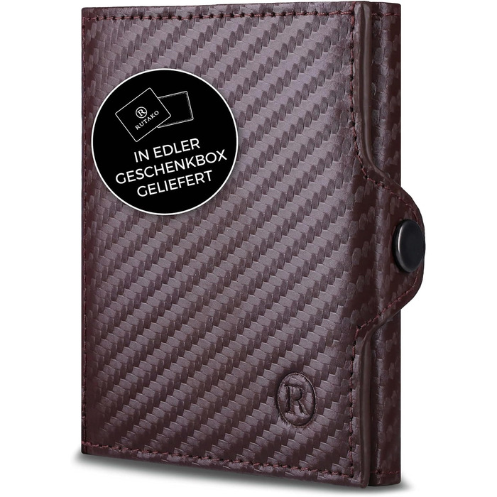 RUTAKO Slim Wallet with XL Coin Pocket & RFID Protection - Card Holder for Men & Women - Small Credit Card Wallet - Mini Purse - Small Portmonee/Portemonnaie - Wallet Carbon Brown