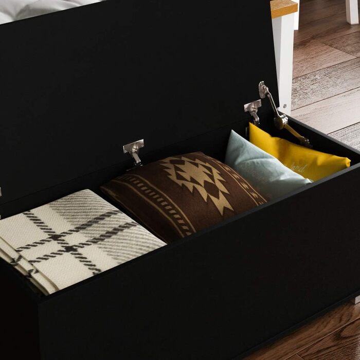 Скриня для зберігання VIDA DESIGNS Leon, дерев'яна, з кришкою, чорна, для іграшок, білизни, пледів, лавка, пуф