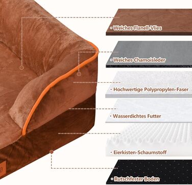 AUSCAT Orthopedic Dog Bed Small Dogs - Dog Bed Memory Foam with Removable, Washable Cover, Waterproof Liner, and Non-Slip Bottom, 60cm L x 45cm W x 15cm H (L 88 x W 64 x H 20 cm, Brown)