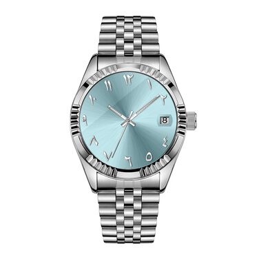 Елегантний механічний годинник з нержавіючої сталі з арабськими цифрами, автоматичним механізмом, 38 мм, чоловічий, з датою, водостійкий (світло-блакитний)