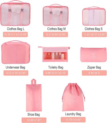 Органайзер для валізи - Набір 8 штук Packing Cubes для подорожей, система організації валізи, набір кубиків для пакування (Рожевий)