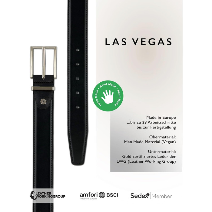 Чоловічий шкіряний ремінь FENIX LAS VEGAS з пряжкою, регульований, колір Jet Black, розмір 105