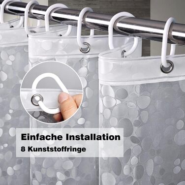 Шторка для душу EurCross 120x200 см з магнітним обтяжувачем, водонепроникна, прозора, EVA, миється, антигрибкова, з 8 кільцями, 3D-візерунок, H200 x B120 см