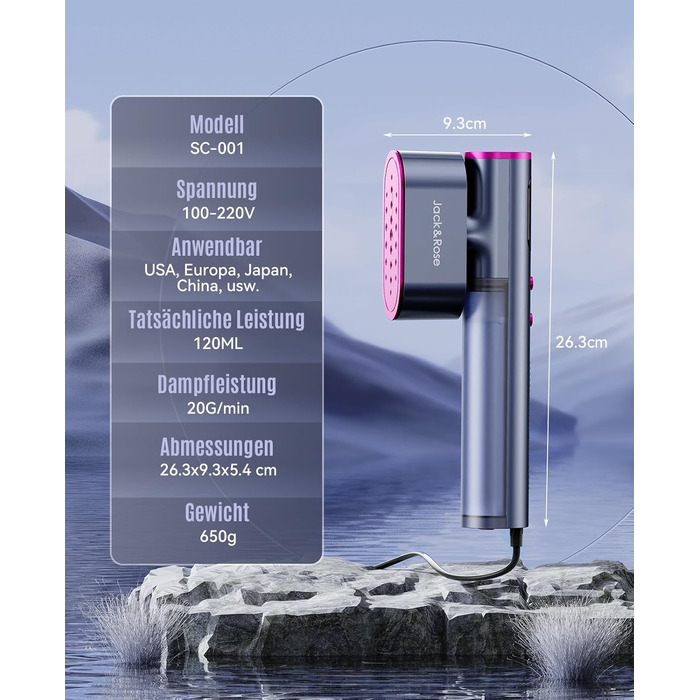 Портативний відпарювач для одягу 2-в-1 з регулюванням напруги 100-240V. Зелений (сірий). 1000W. Для подорожей