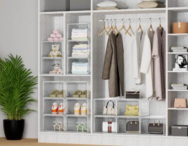 Органайзер для взуття HOMIDEC: прозорі штабельні коробки з кришкою, пластикові контейнери для зберігання взуття (6 шт.), підходять для розміру до 46