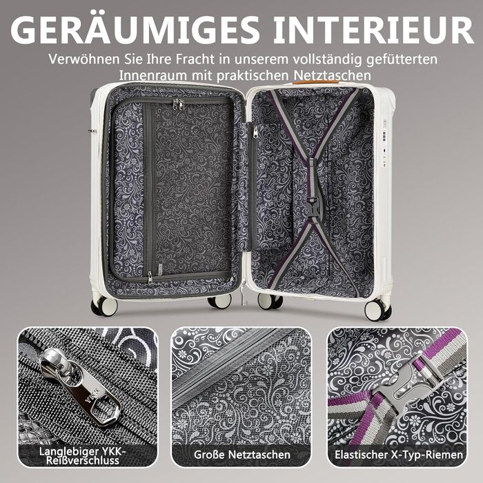 Чемодан Joyway ABS, розширюваний, з TSA замком та 4 колесами, набір: великий та невелика валіза + сумка для туалетних речей, зелений (білий, 56 см, ручна поклажа)