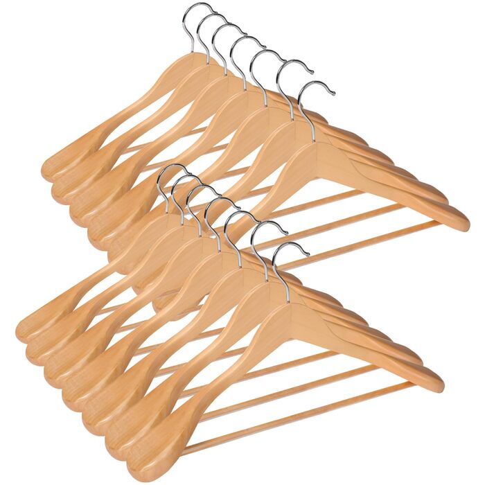 Дерев'яні вішалки для одягу, набір 14 шт. для костюмів, обертовий гачок 360°, для курток, сорочок, костюмів, пальто, 44 x 5,5 x 23 см (Д x Ш x В), натуральний колір AWY0414N