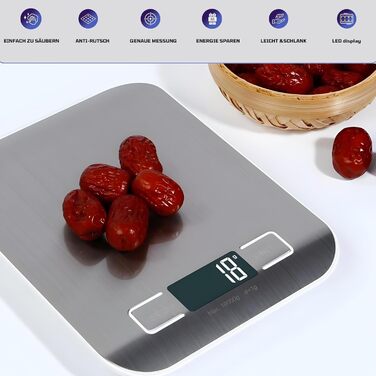 Кухонні ваги DIVID® - професійні цифрове ваги, 0,001 кг - 10 кг, LCD дисплей, функція тарування, ваги для рідини, велика поверхня з нержавіючої сталі