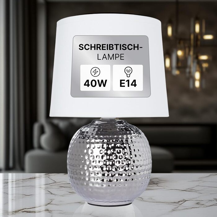 ARTE LAMP Poppy LED настільна лампа з кабелем – Хром/Біла лампа для робочого столу з білим тканинним абажуром для вітальні та спальні (Merga Chrom)