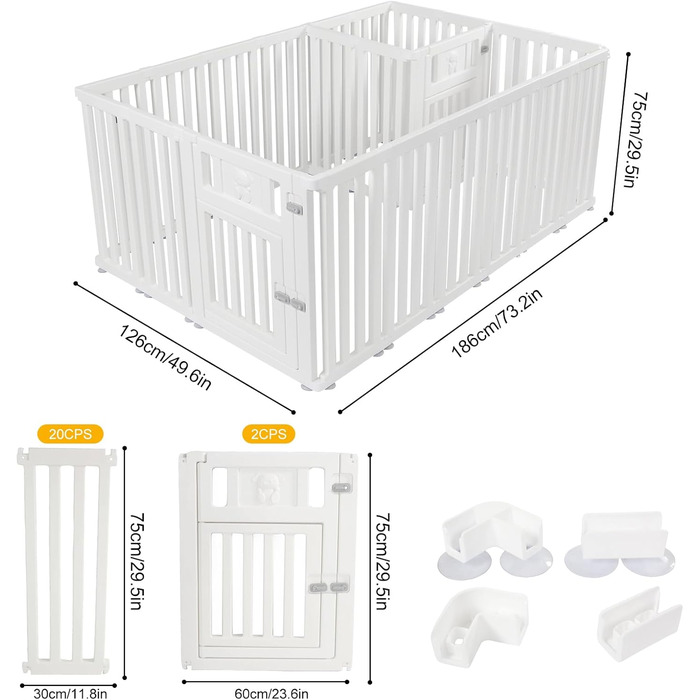 Клітка-вигул для цуценят та собак CEIEVER, 186x126x75 см, біла