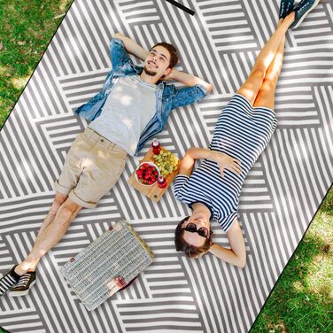 Пікнік килимок Relaxdays XXL 200x300 см, фліс, водонепроникний, теплоізоляційний, з ручкою, сірий/білий – пляжний та туристичний килимок