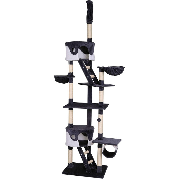 Котячий будиночок Lionto XXL з сизалю та плюшу: когтеточка, гамак, тунель, печери, іграшки, для котів великих та малих розмірів (сірий/білий, 230-250 см)