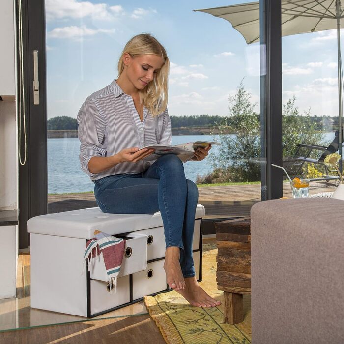 Складаний пуф Relaxdays з відсіками для зберігання, 6 знімних кошиків, 38x76x38 см, штучна шкіра, коричневий