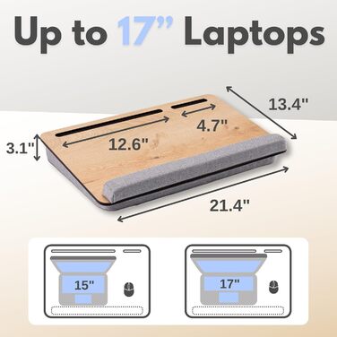 Стіл для ноутбука Vigo Wood - підставка для ноутбука до 17,3 дюймів - килимок-табличка для комфортної роботи в ліжку або на дивані - екологічний столик на колінах для home office (Cambridge & Braun) (Дуб & Сірий)