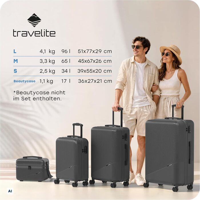 Набір валіз Travelite Bali, 3 предмети (L/M/S), жорстка оболонка ABS, антрацит, дорожній набір чемоданів