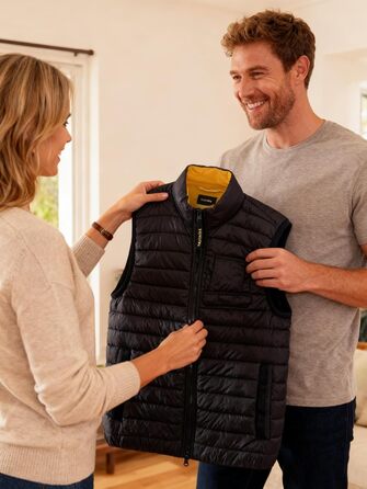 Чоловіча легка степкова жилетка Krumba для зими: утеплена жилетка з підтримкою тепла для щоденних поїздок, прогулянок з собакою та відпочинку на природі. Чорний колір.