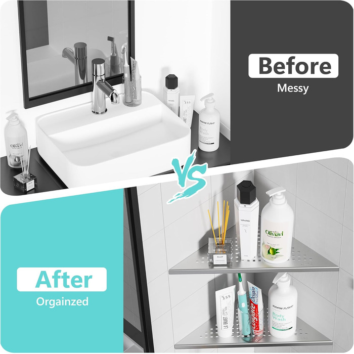 Neodrain Corner Shelf Shower Shelf Stainless Steel Shower Rack Built-in Shower Basket for Bathroom Shampoo Holder, Brushed