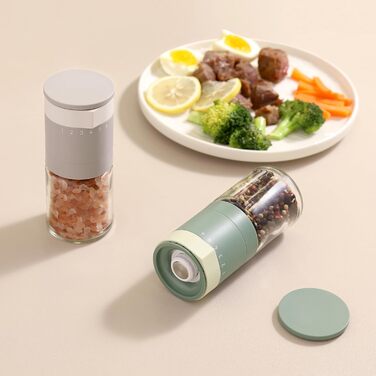 Набір з 2 мельниць для солі та перцю Vucchini з керамічним механізмом, регулювання помелу, сірий та білий колір