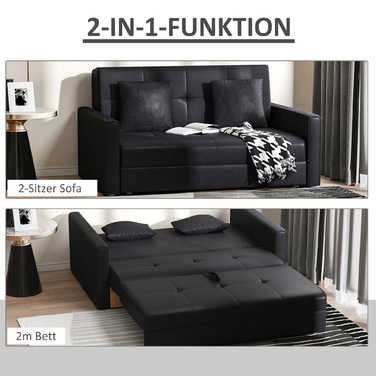 HOMCOM 2-Seater Sofa Bed with Storage, Back Cushions, Polycotton, Wood, Charcoal Gray, 152x101x81cm | Aosom