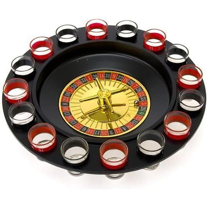 Рулетка для пиття Shot Glass Roulette набір 16 предметів, пластик, червоно-чорний