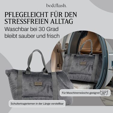 bo&flash Сумка-переноска для собак Portland – 44x26x32 см – для маленьких собак до 7 кг – комфортна та стильна, миється та екологічна (Темно-сірий)