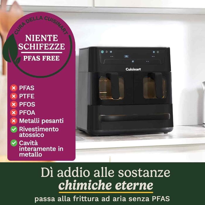 Фритюрниця Cuisinart XXL 10.4L з двома зонами нагріву | Без PFAS та хімікатів | Для смаження, гриля, випікання, дегідратації та підтримання тепла | 2 камери (2 x 5.2L) | 8+ порцій | Знімні деталі, придатні для миття в посудомийній машині (3 камери, чорний